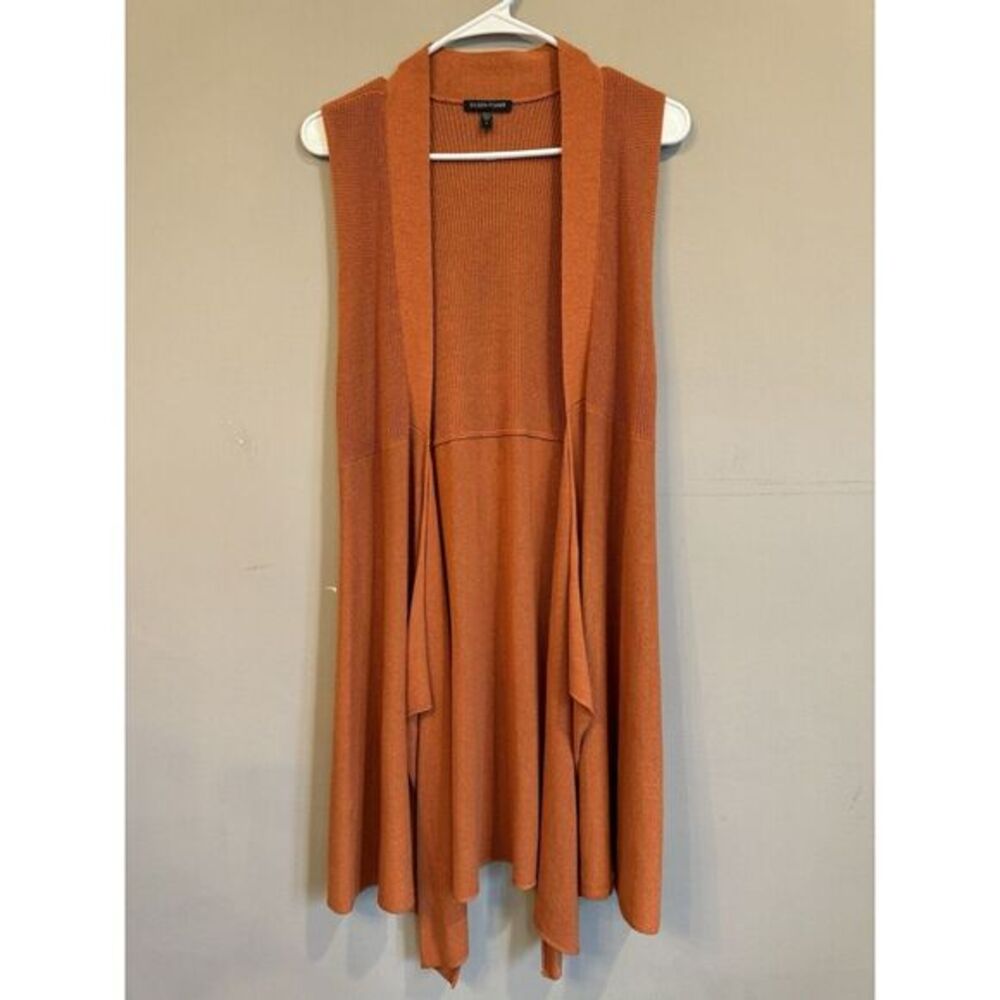 Eileen Fisher‎ Orange Sleeveless Cardigan Cotton Silk Blend Small Open Drape